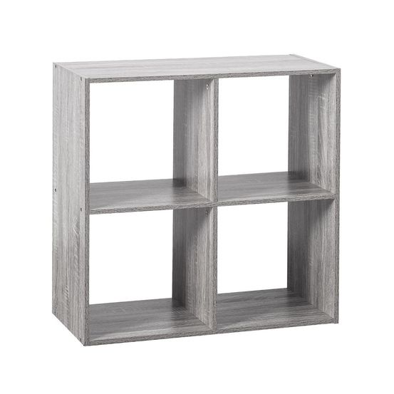 Meuble étagère 4 cases de rangement effet chêne gris h 67.5 cm