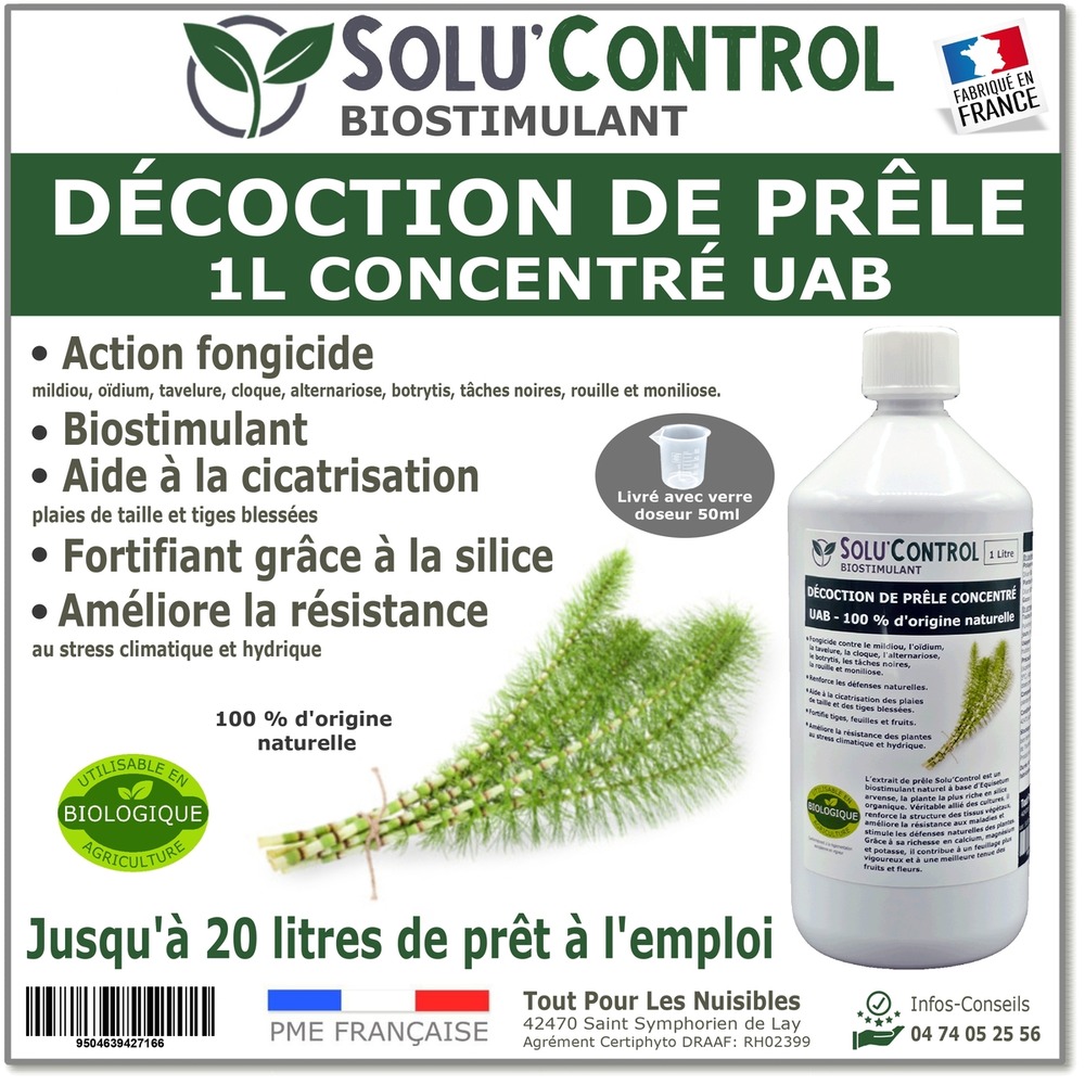 Décoction de prêle solu’control – 1l concentré uab – action antifongique, biostimulant, aide à la cicatrisation