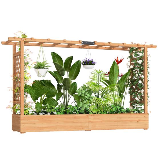 Jardinière surélevée bois sapin extérieur treillis arqué 200cm naturel