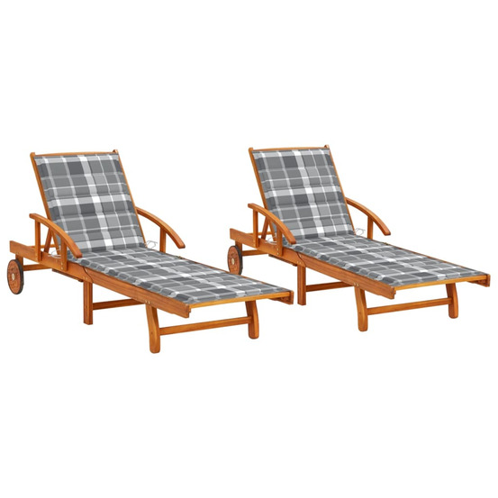 Chaises longues lot de 2 avec coussins bois d'acacia solide