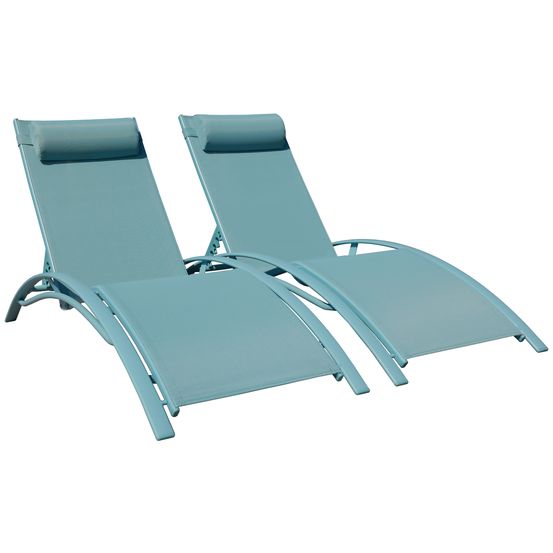 Lot de 2 transats galapagos en textilène bleu clair - aluminium bleu clair
