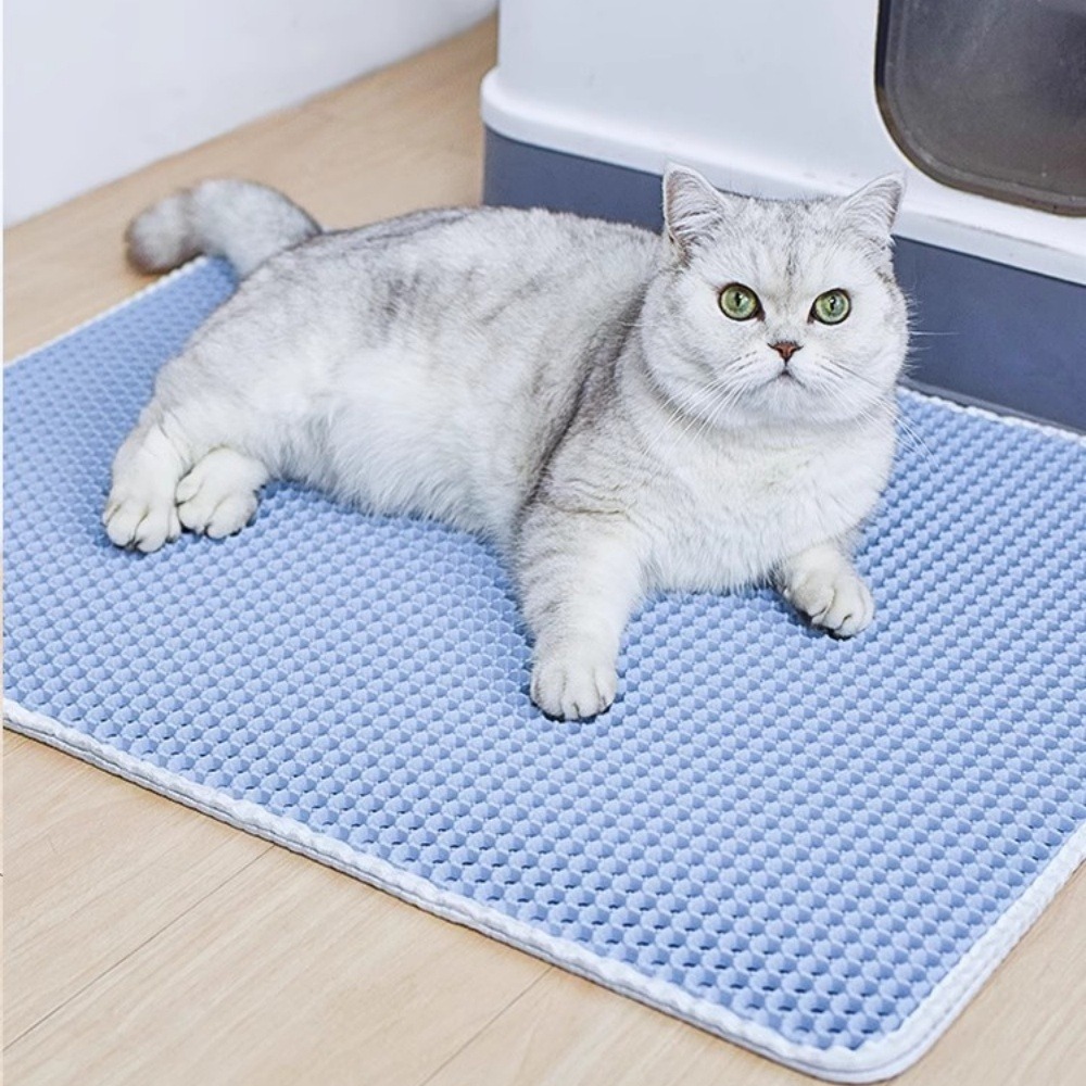 Tapis de litière anti-déversement pour chat bleu clair 45*60cm