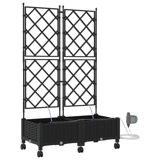 Porte-plante de jardin avec irrigation et roues 2 pc noir pp