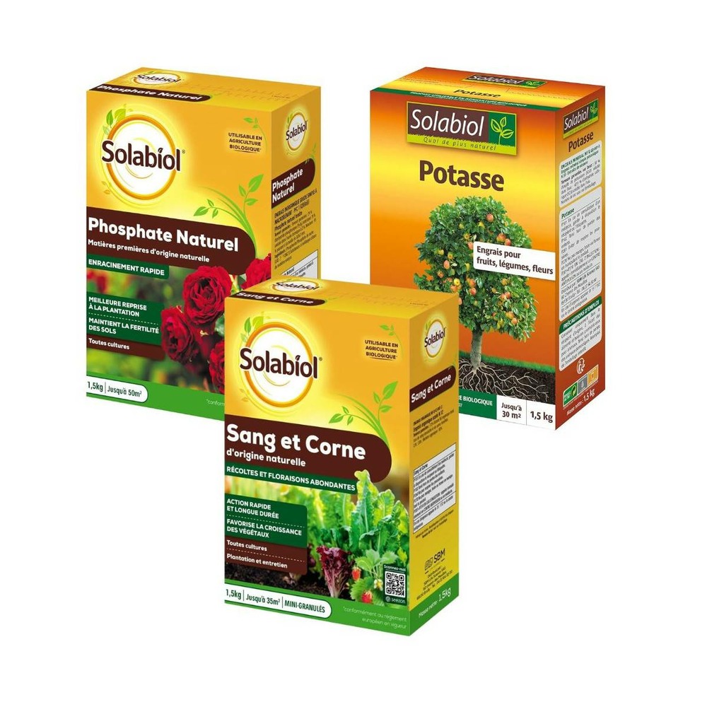 Trio engrais solabiol : azote, potasse et phosphore pour votre jardin