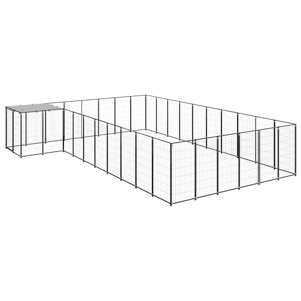 Chenil extérieur 19,36 m² acier avec toit de protection pour jardin noir