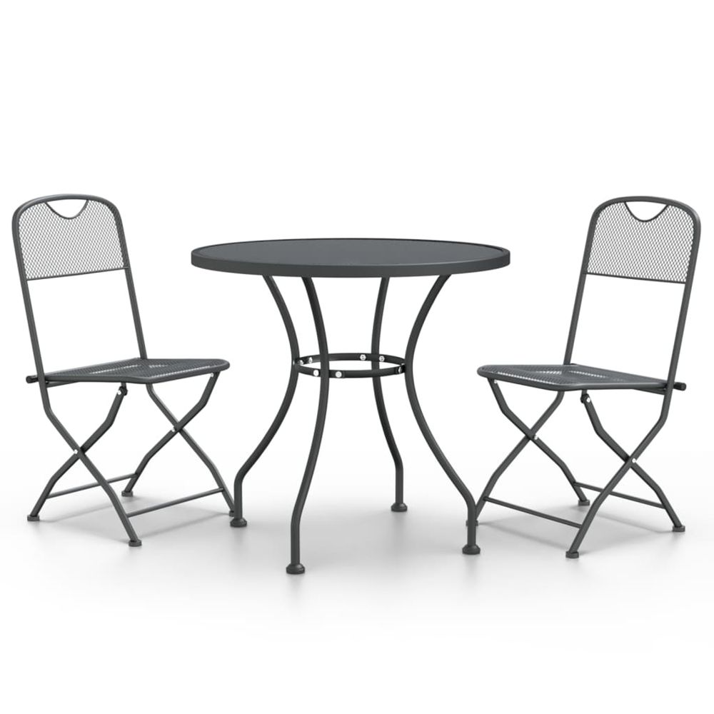 Ensemble à manger de jardin 3 pcs maille métal anthracite