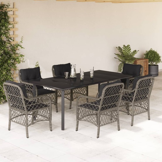 Ensemble à manger de jardin et coussins 7 pcs gris rotin