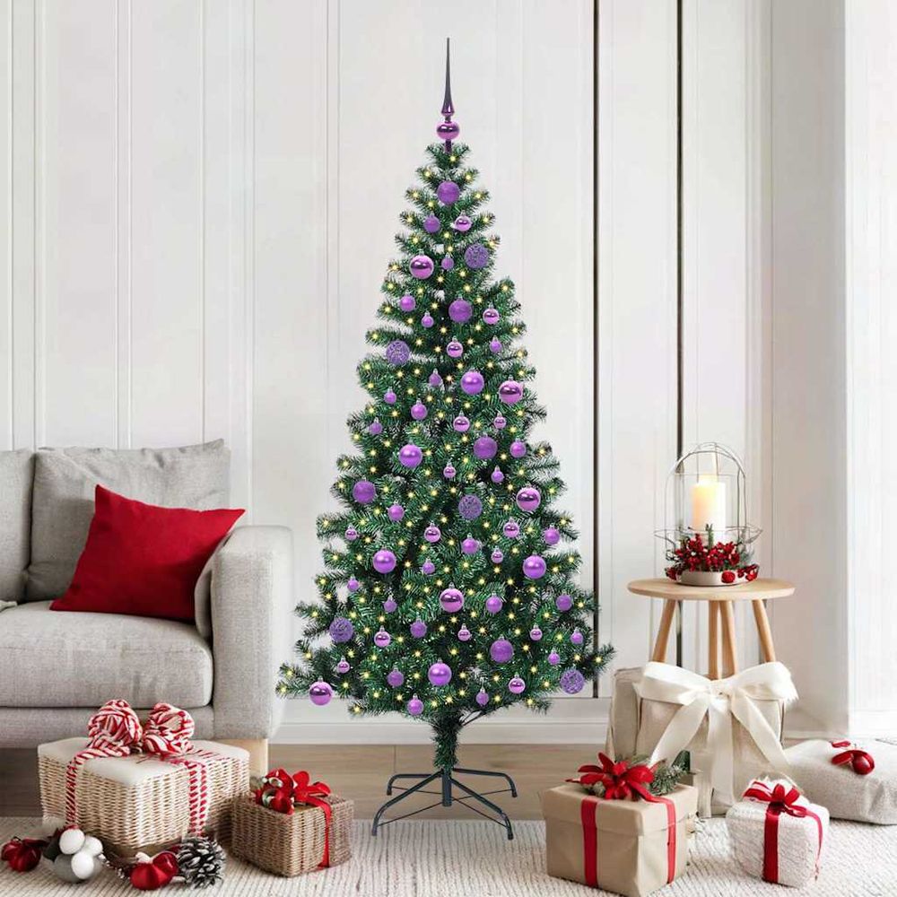 Sapin de noël prêt à l'emploi 180cm, kit décoratif lumineux avec 120 boules