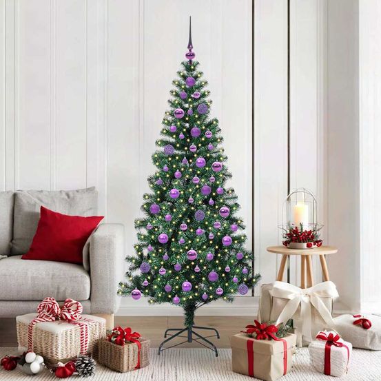 Sapin de noël prêt à l'emploi 180cm, kit décoratif lumineux avec 120 boules