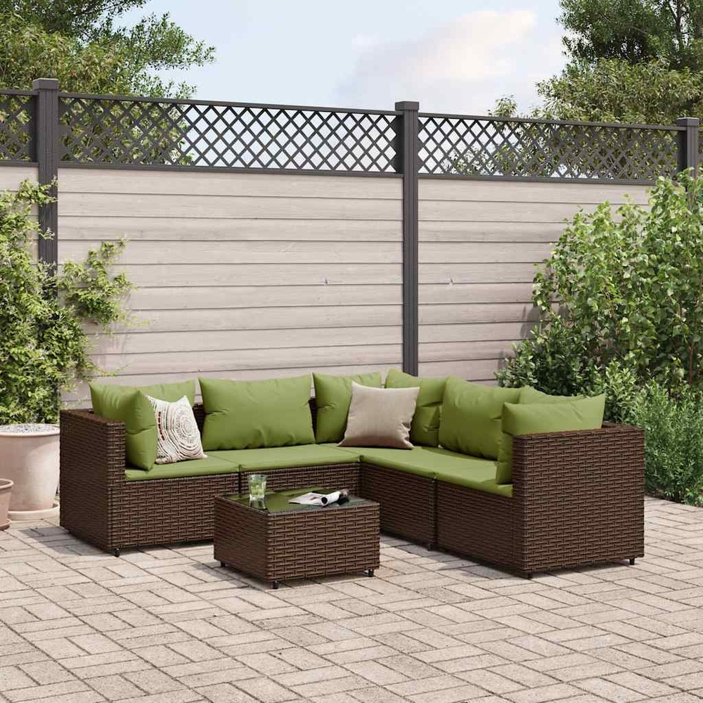 Salon de jardin 6 pcs avec coussins marron résine tressée