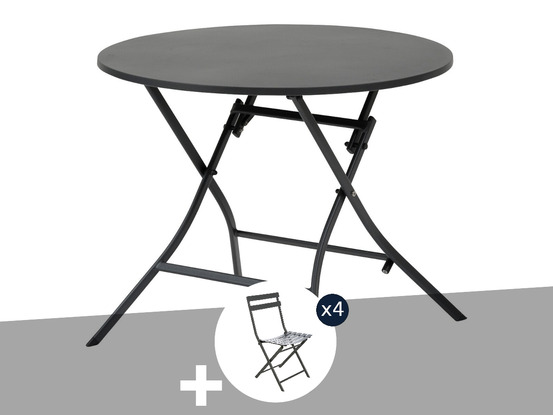 Table de jardin ronde greensboro 4 places graphite + 4 chaises