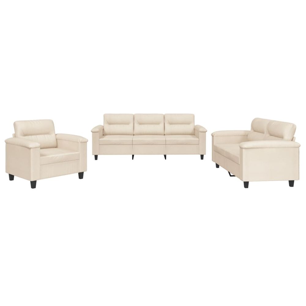 Ensemble de canapés 3 pcs avec coussins beige tissu microfibre