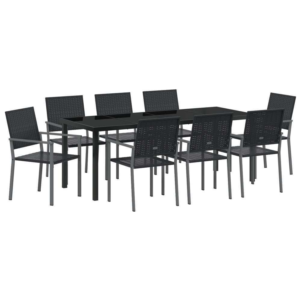 Ensemble de 5 noir rotin pe, acier revêtu de poudre