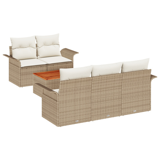 Ensemble de canapé de jardin 6 pièces avec coussins beige poly rotin acacia