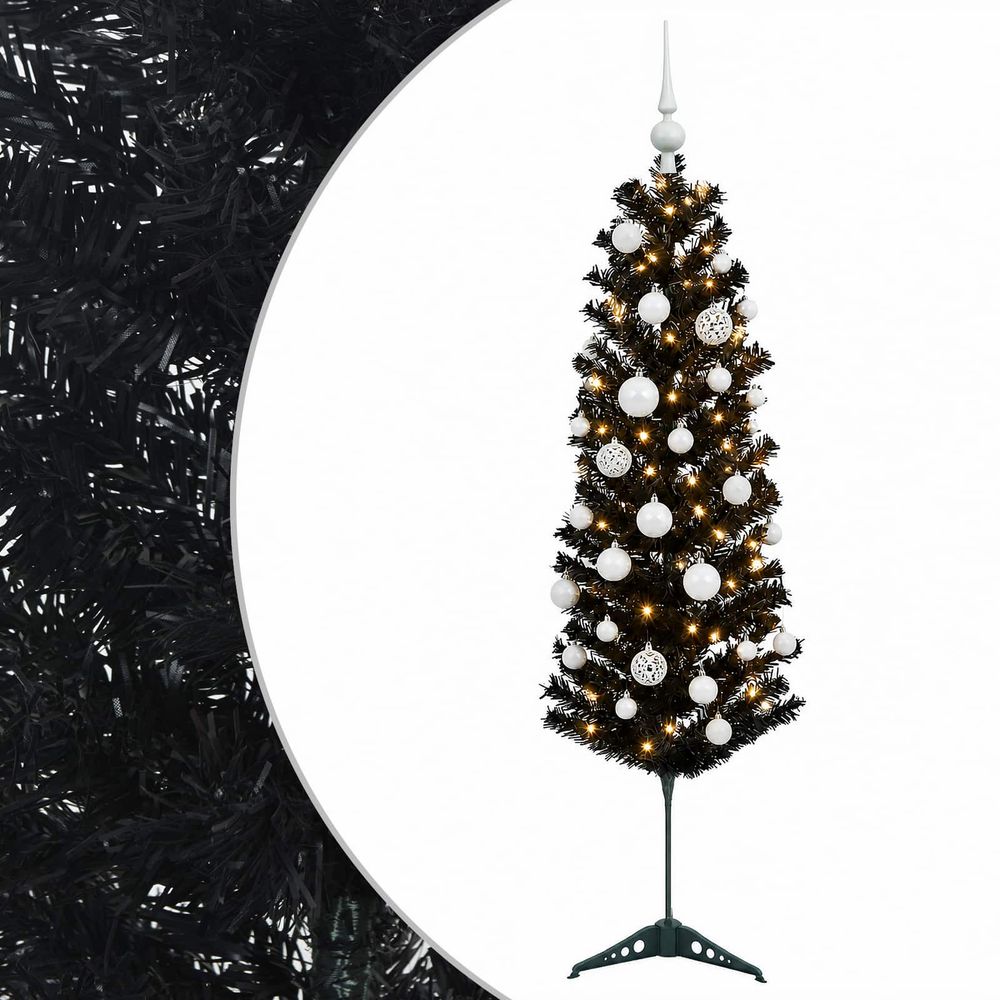 Sapin de noël artificiel étroit avec boules 150 cm 150 led