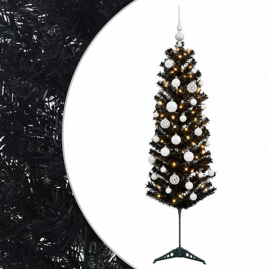 Sapin de noël artificiel étroit avec boules 150 cm 150 led