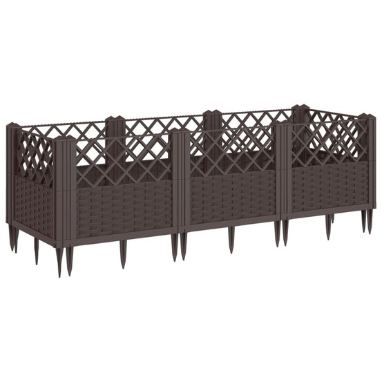 Jardinière bac lit surélevé plantes fleurs terrasse jardin avec piquets 123,5 x 43,5 x 43,5 cm pp marron