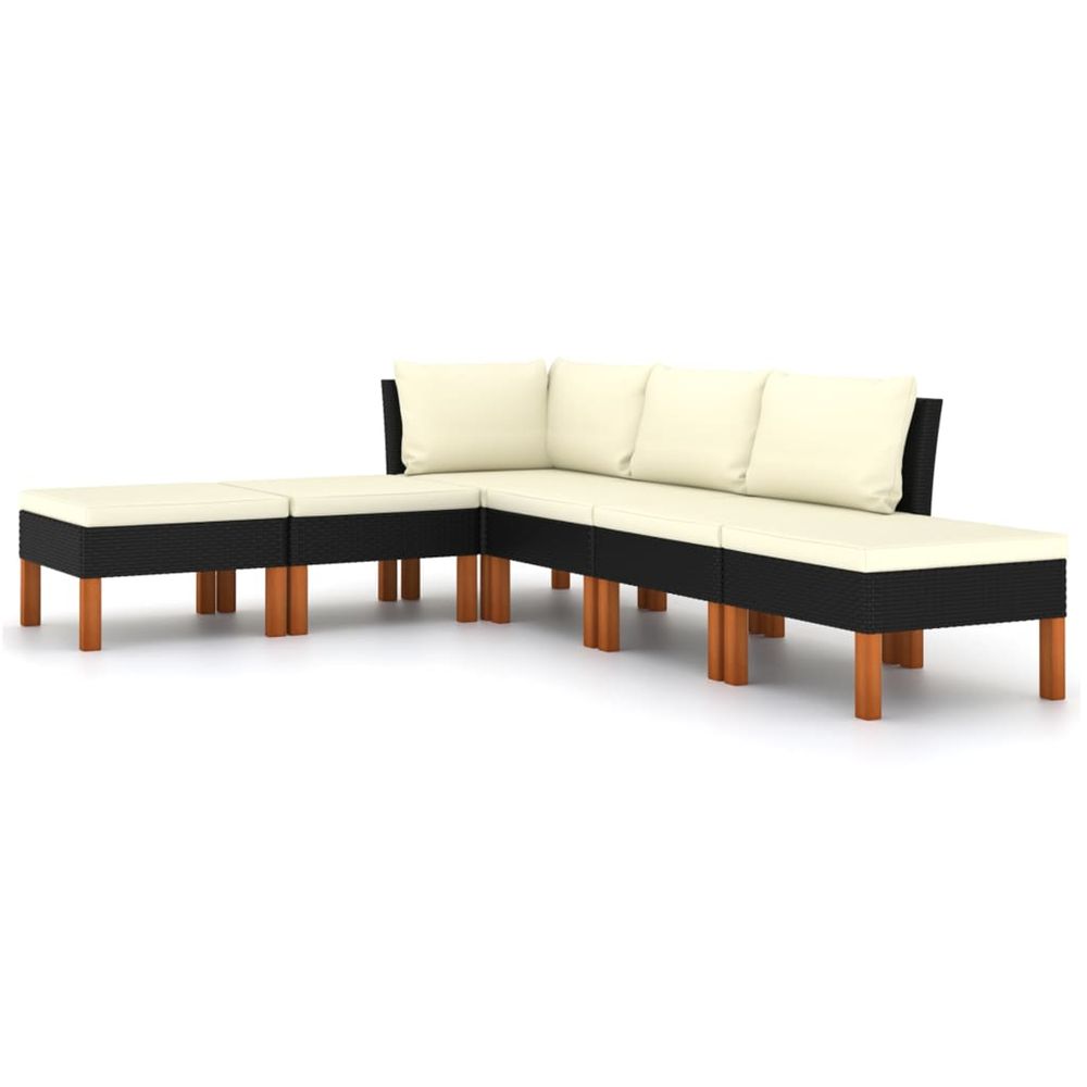 Salon de jardin 6 pcs avec coussins résine tressée noir