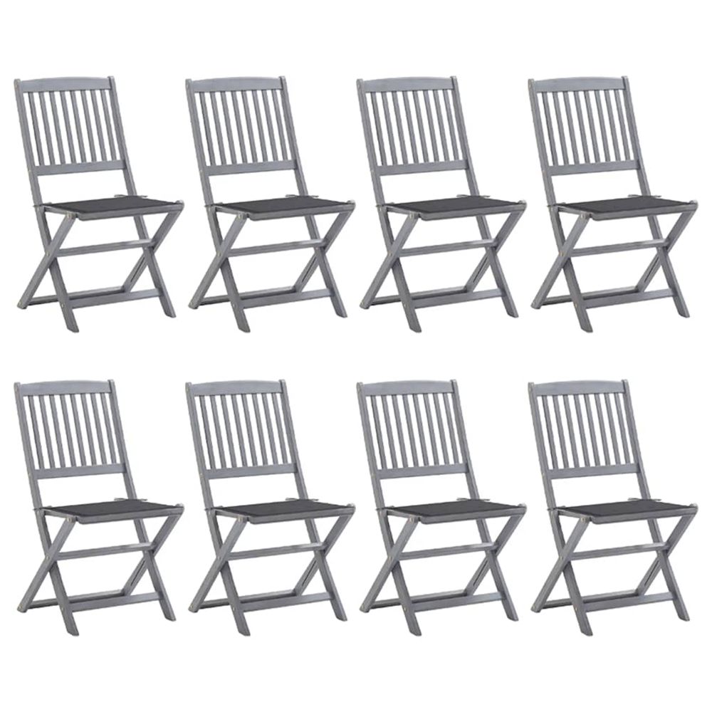 Chaises pliantes 8 pièces avec coussins en bois d'acacia massif