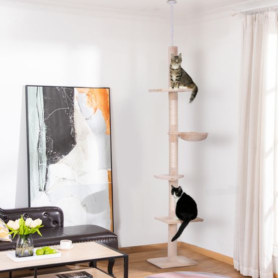 Arbre à chat plafond extensible sisal peluche griffoir h230-260cm beige - comfortxl pet living