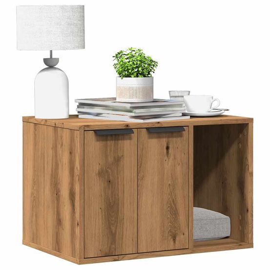 Maison de toilette chat bois multifonction chêne artisanal 60cm