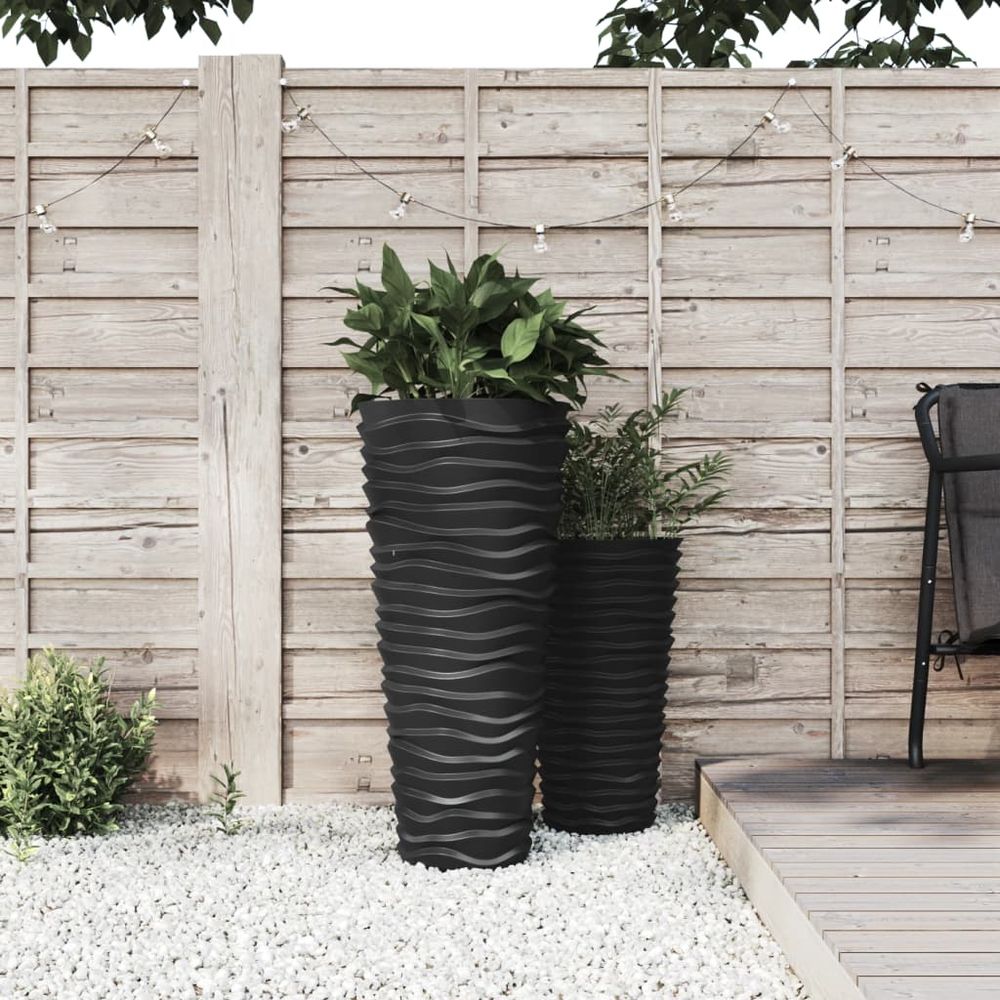 Grande jardinière haute design rainuré avec bac amovible anthracite 75 cm