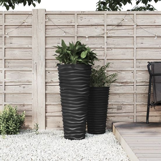Grande jardinière haute design rainuré avec bac amovible anthracite 75 cm