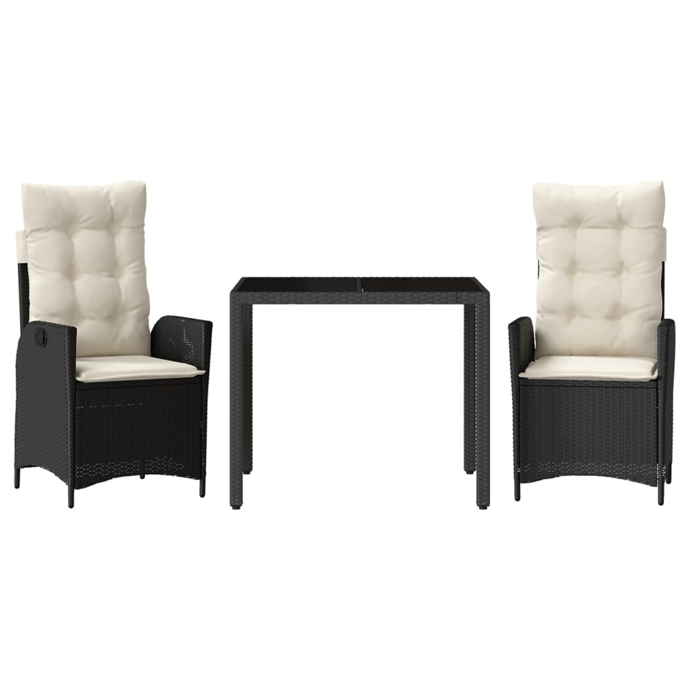 Ensemble à manger de jardin avec coussins 3 pcs noir