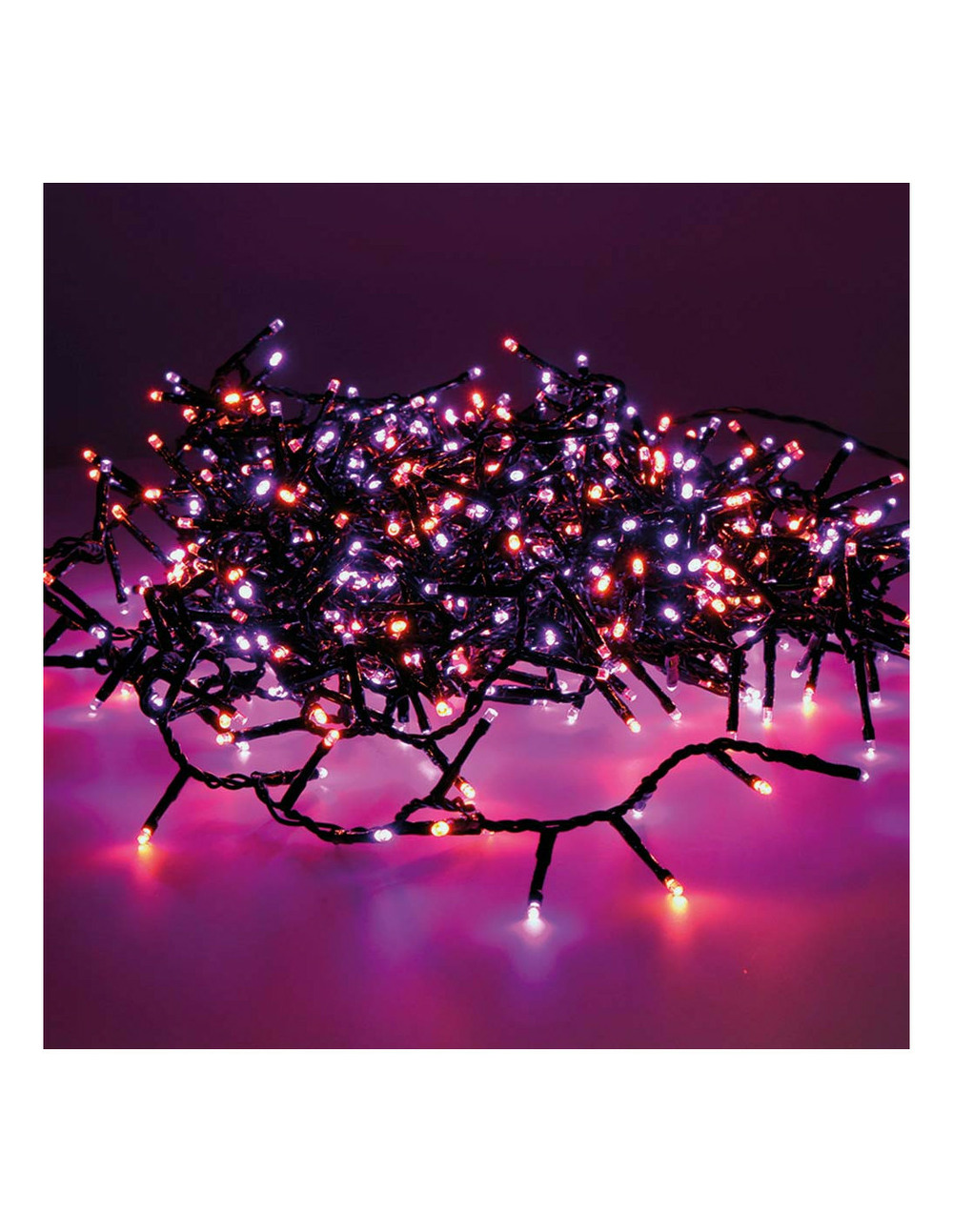 Guirlande led compacte clignotante exterieur violet et orange 16m 500l cable noir