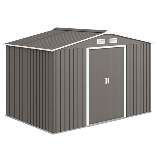 Cabanon de jardin acier avec fondation aération portes coulissantes 277x195x192cm gris - comfortxl outdoor living