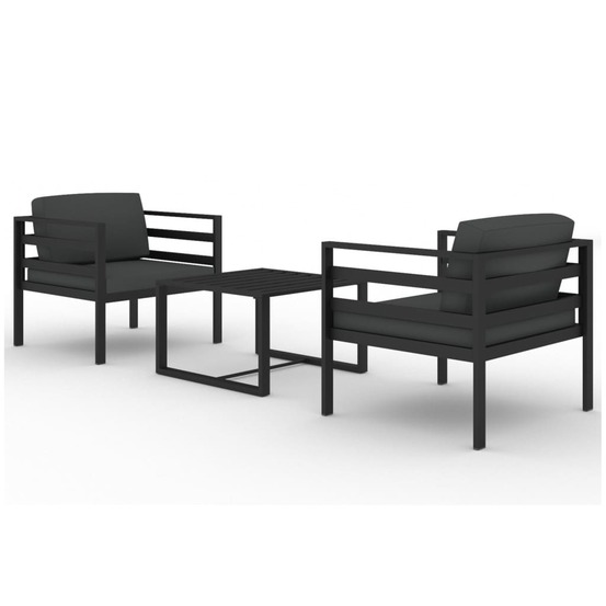 Salon de jardin 3 pcs avec coussins aluminium anthracite