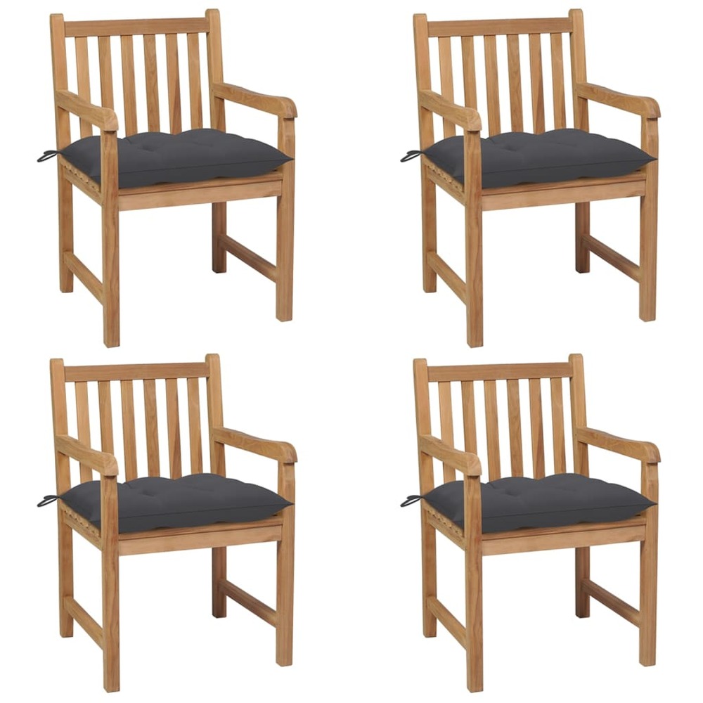 Chaises de jardin lot de 4 avec coussins anthracite teck solide