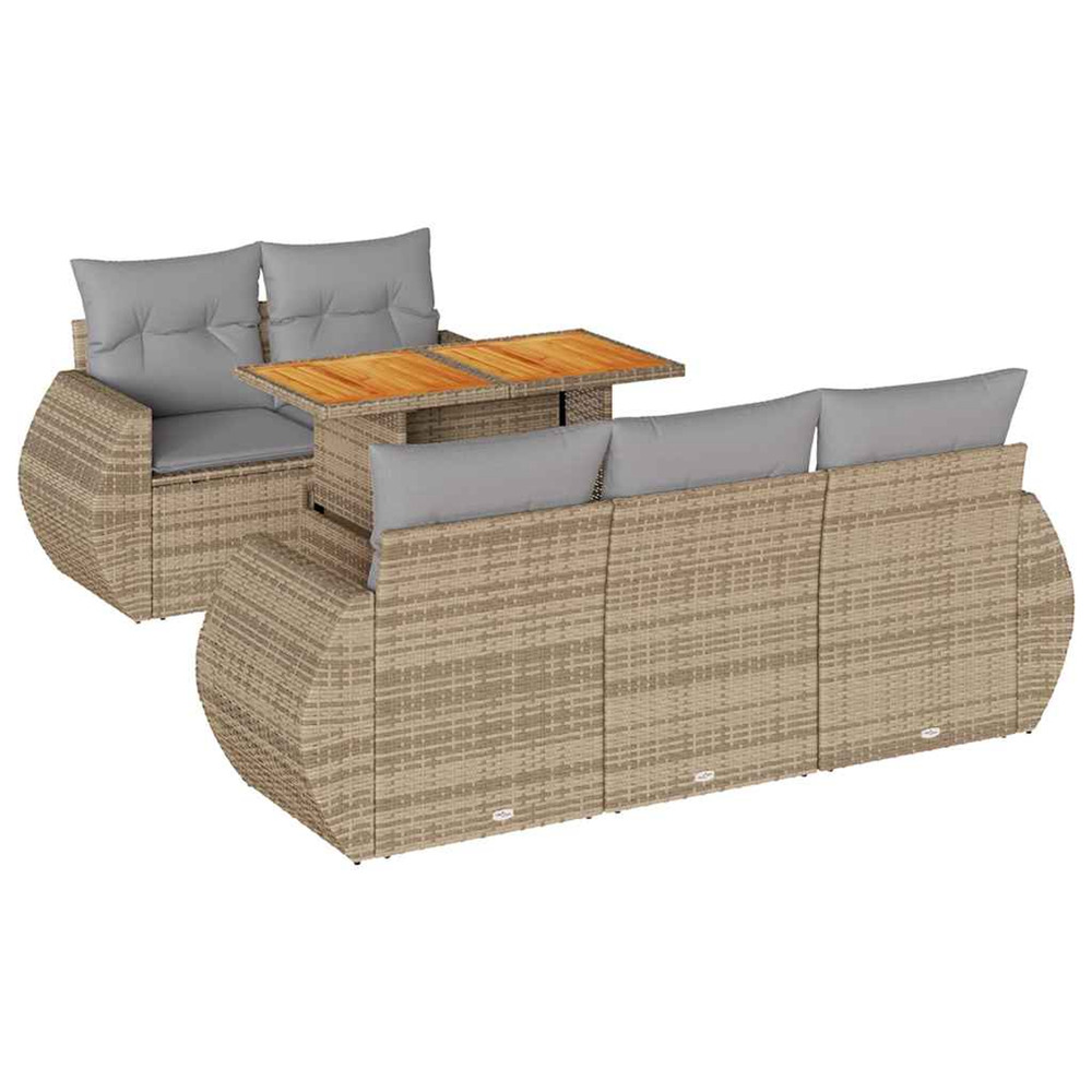 Salon de jardin avec coussins 6 pcs beige résine tressée