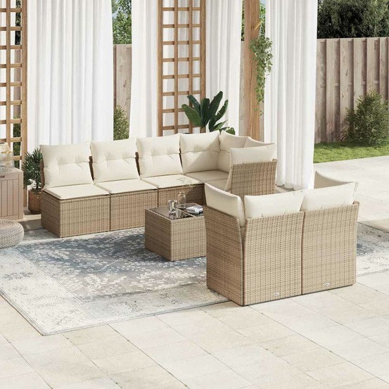 Salon de jardin avec coussins 8 pcs beige résine tressée