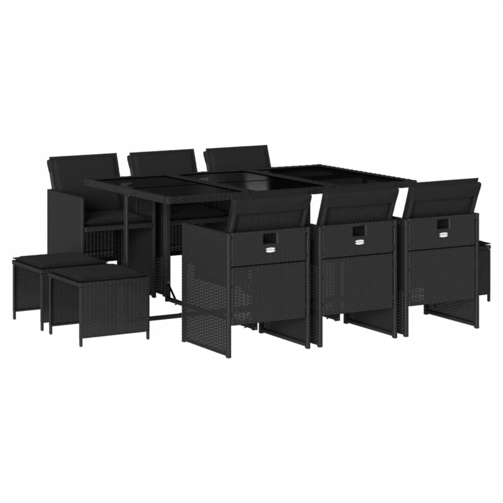 Ensemble à manger de jardin 11 pcs coussins noir résine tressée