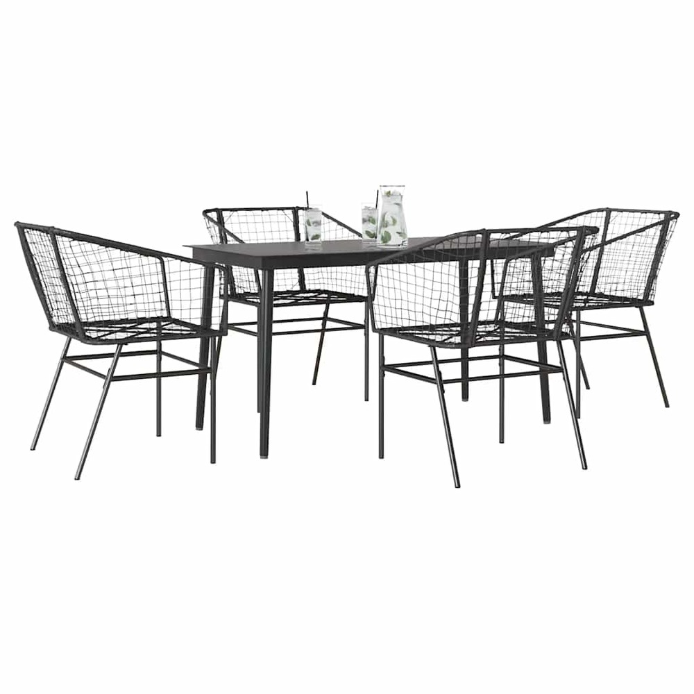 Ensemble à manger de jardin 5 pcs noir résine tressée verre