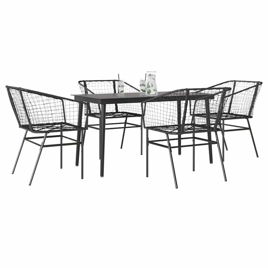 Ensemble à manger de jardin 5 pcs noir résine tressée verre
