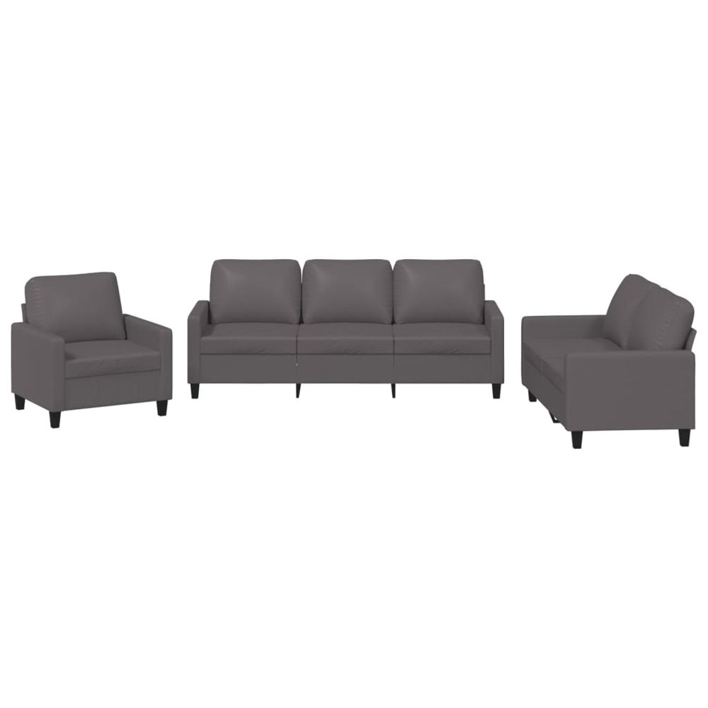 Ensemble de canapés 3 pcs avec coussins gris similicuir