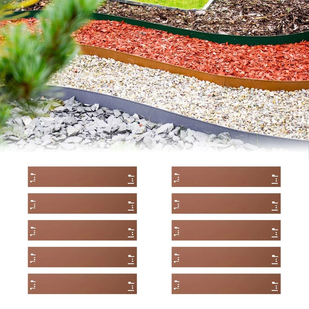 Jeu de 10 bordure de jardin en métal 13,5cm x 120cm | bordure jardin | bordures de jardin, couleur: brun