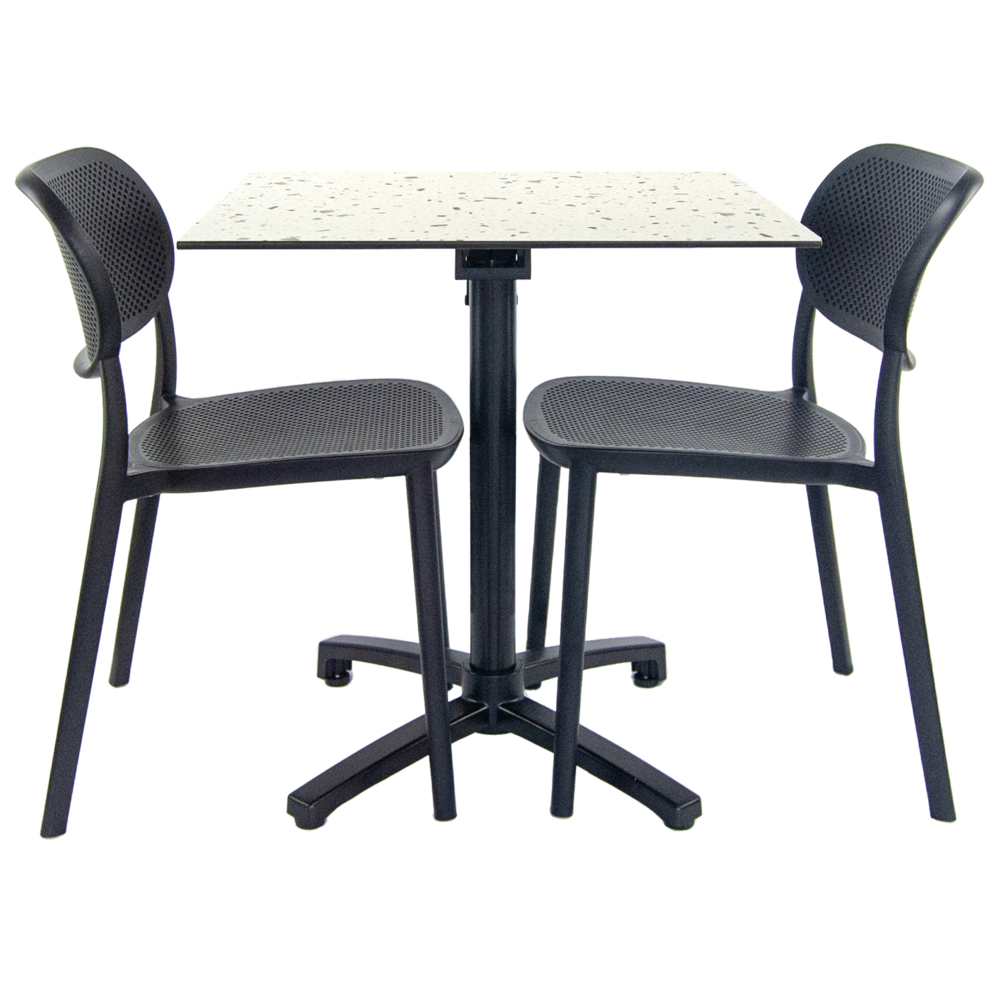 Lot de 1 table pliable terrazzo + 2 chaises pour terrasse