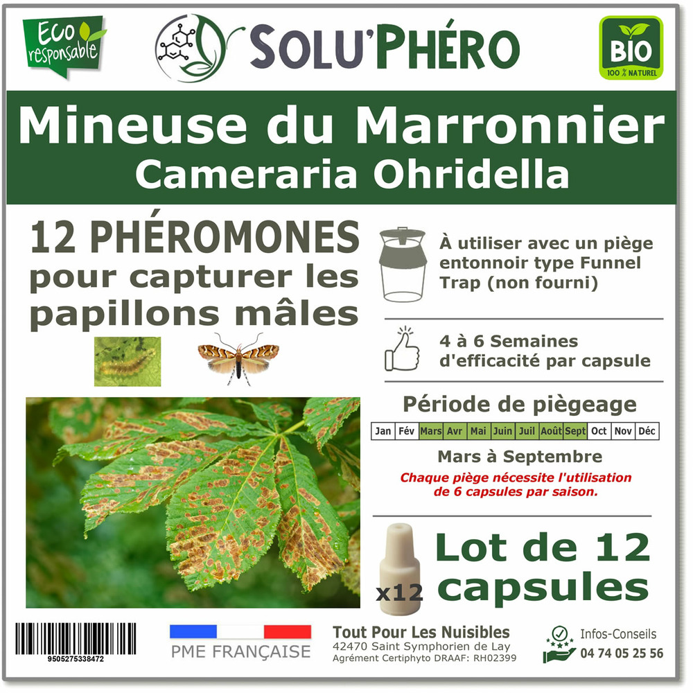Soluphero - 12 phéromones mineuse marronnier bio - efficacité par capsule de 4 à 6 semaines - phéromone de contrôle