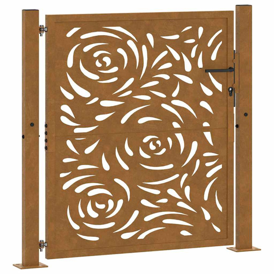 Portail de jardin 100x100 cm en acier patiné motif flamme