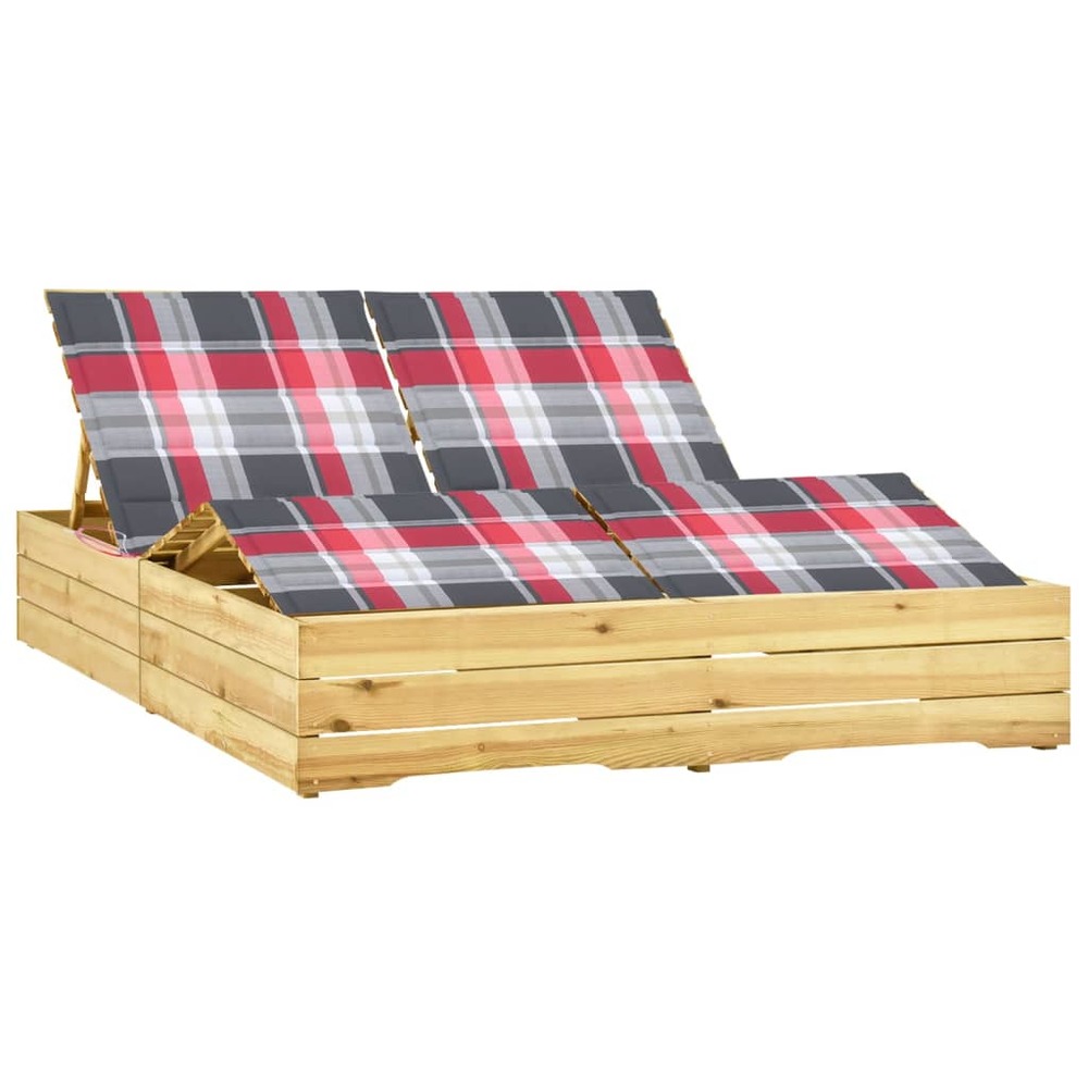 Transat chaise longue bain de soleil lit de jardin terrasse meuble d'extérieur double avec coussins bois de pin imprégné 02_0