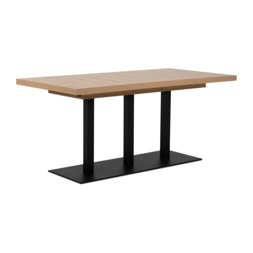 Table a manger extensible quadrato - 8 a 12 personnes - mélaminé chene et noir - l160-240 x h75 x p80 cm