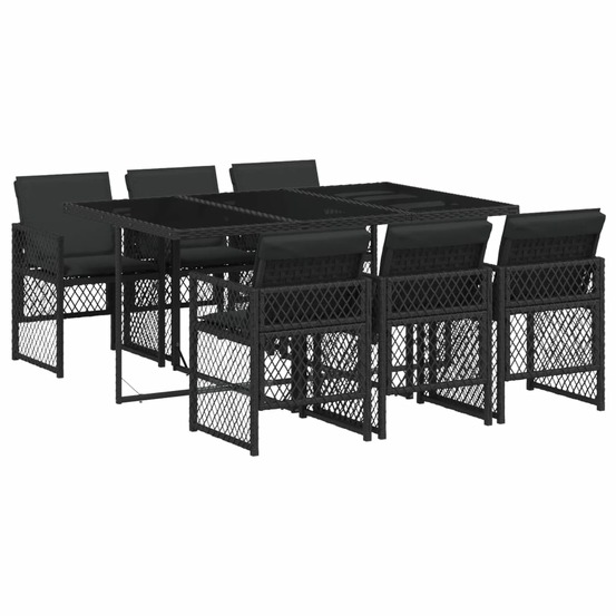 Ensemble à manger de jardin coussins 7 pcs noir résine tressée
