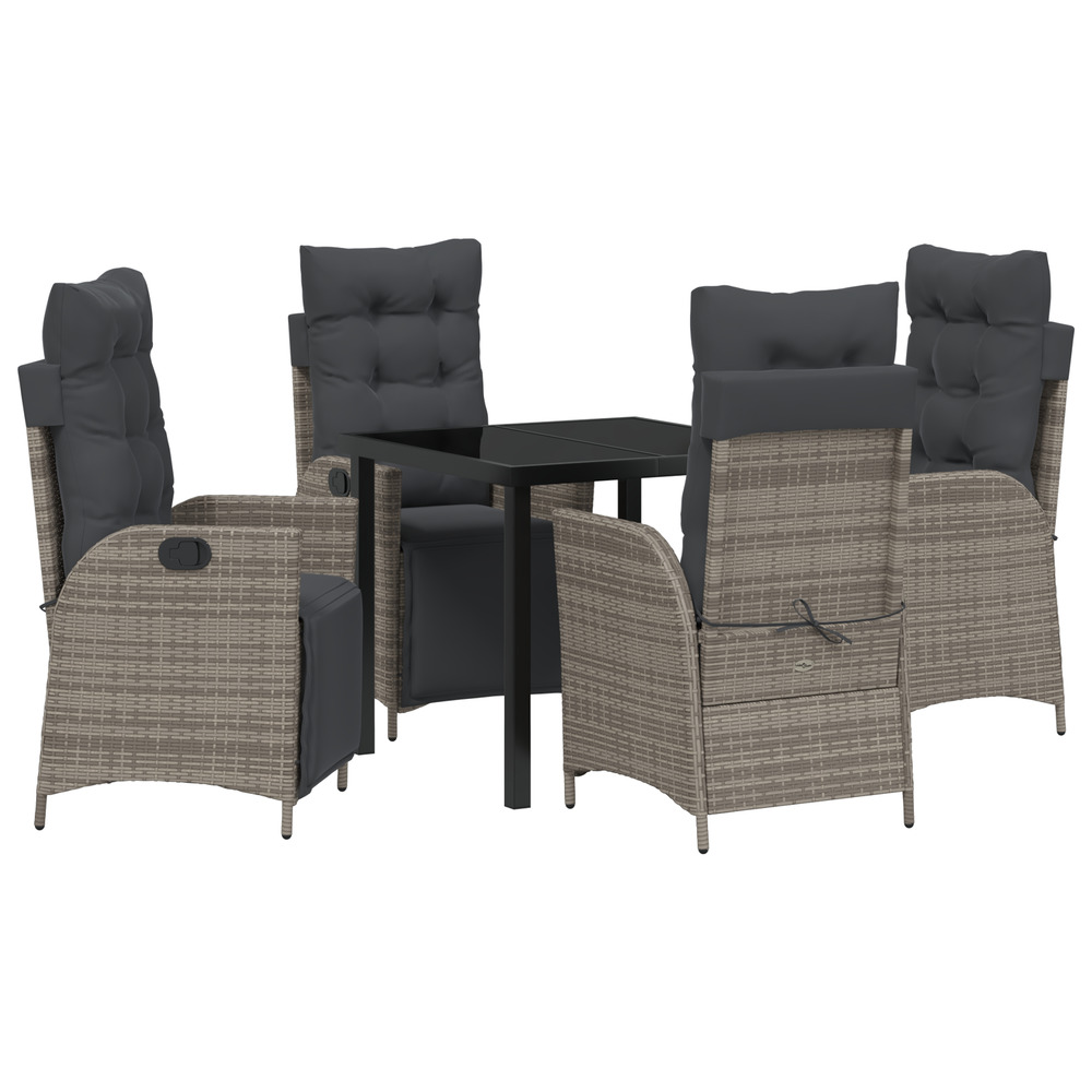Set de 5 pièces de salle à manger de jardin gris en poly rattan.