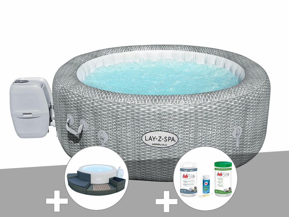 Kit spa gonflable  lay-z-spa honolulu rond airjet 4/6 places + ensemble mobilier