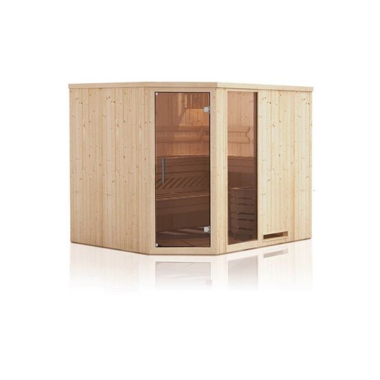 Cabine de sauna d'angle finlandais vitrée mini 3 places 175x144 x h.199 cm