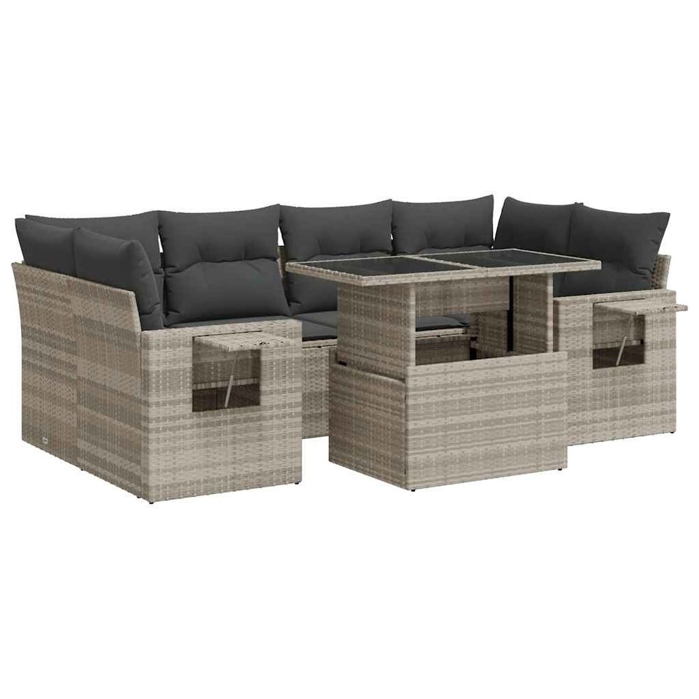 Salon de jardin avec coussins 7 pcs gris clair résine tressée