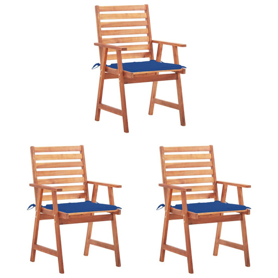 Chaises à manger d'extérieur lot de 3 et coussins acacia massif